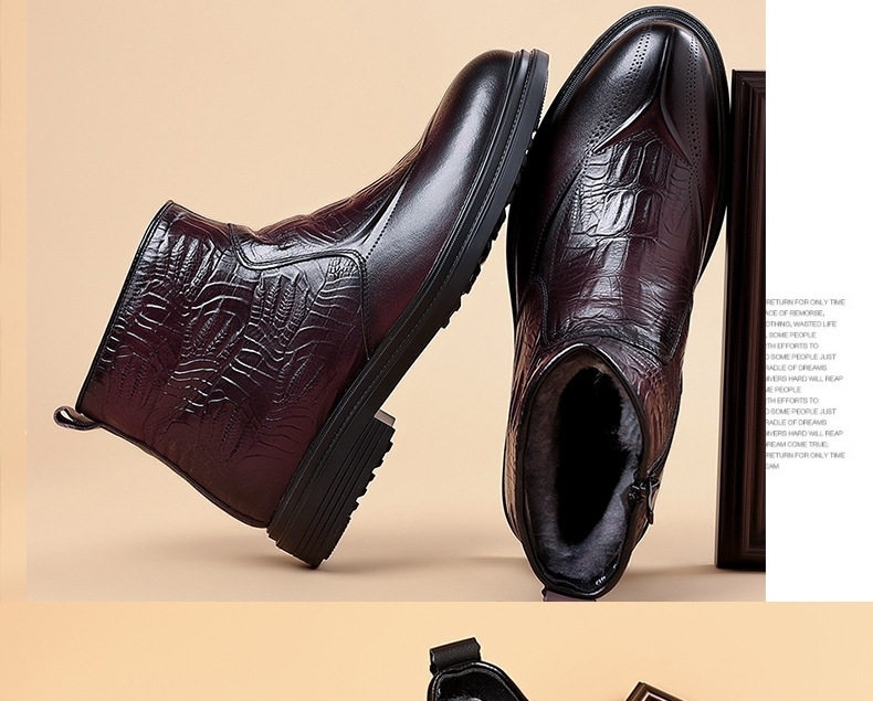 Boot Martin Nam Da Bò Lớp Đầu Lót Lông Cừu Cao Cổ Chiều Cao Đế Khoảng 3cm Màu Đen, Đỏ Rượu chi tiết 5