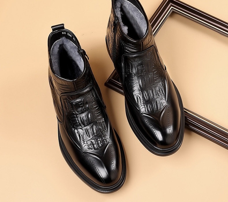 Boot Martin Nam Da Bò Lớp Đầu Lót Lông Cừu Cao Cổ Chiều Cao Đế Khoảng 3cm Màu Đen, Đỏ Rượu chi tiết 6