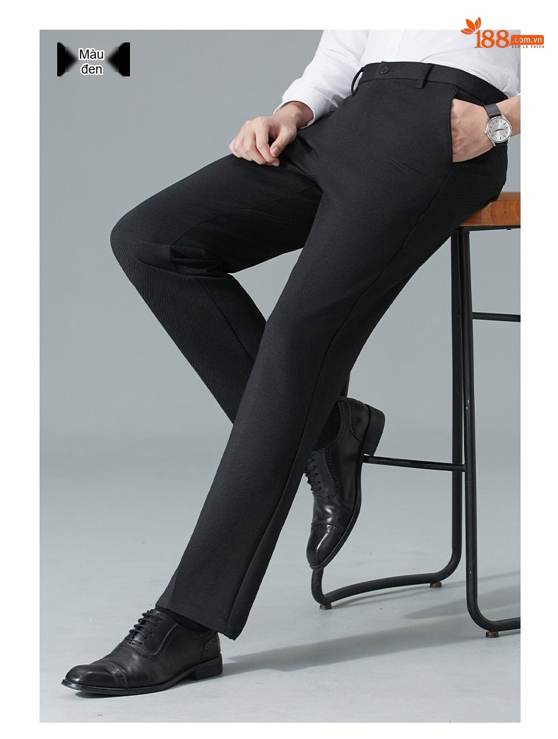 Quần Âu Nam Wool Dáng Suông Chống Nhăn Không Cần Là Màu Đen, Xanh Navy chi tiết 12