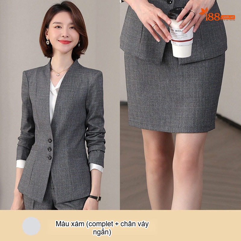 Áo Vest Nữ Tay Dài Công Sở Phong Cách Hàn Quốc Màu Xám, Đen