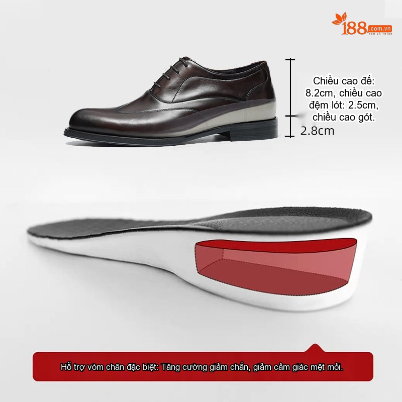 Giày Tây Buộc Dây Nam Da Bò Chiều Cao Đế 5.3cm Màu Đen, Nâu