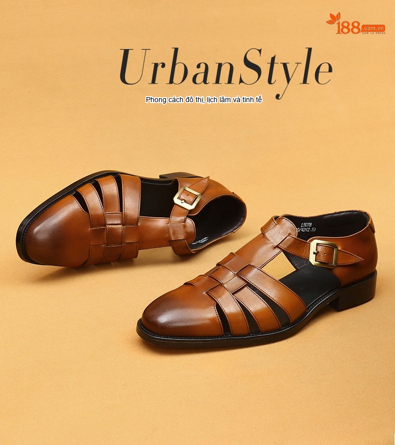 Sandal Rọ Nam Da Bò Mùa Hè Chiều Cao Đế Khoảng 3cm Màu Đen, Nâu chi tiết 1