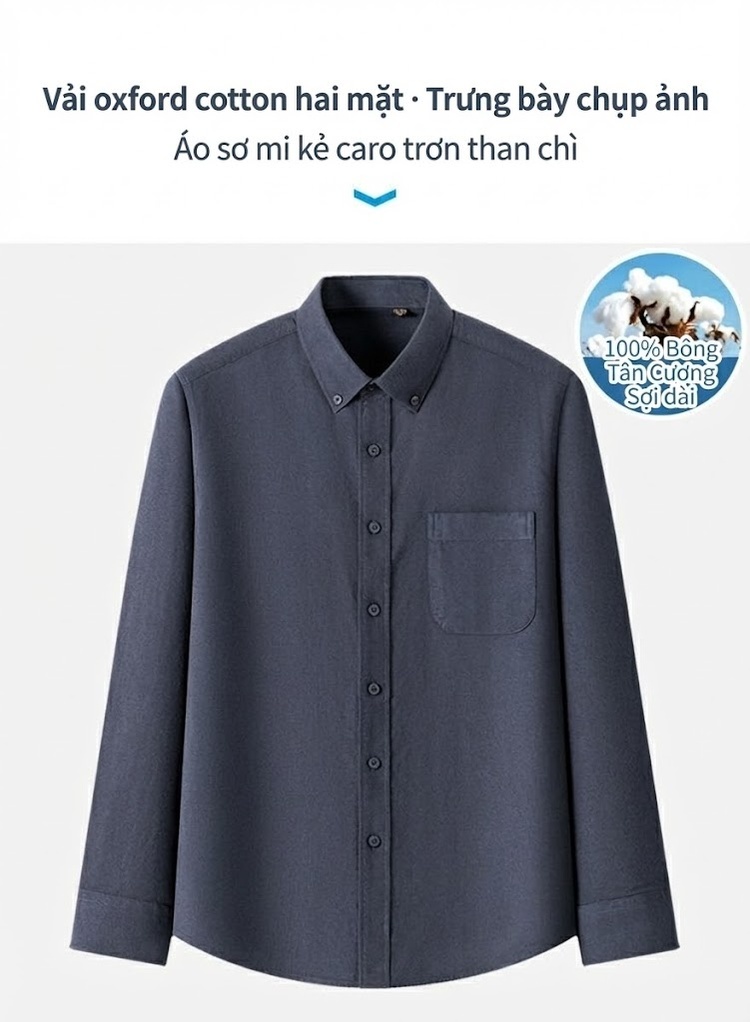 Áo Sơ Mi Tay Dài Nam Cotton Oxford Dáng Ôm Màu Trắng, Xanh Dương, Xám, Xanh Lá... chi tiết 34