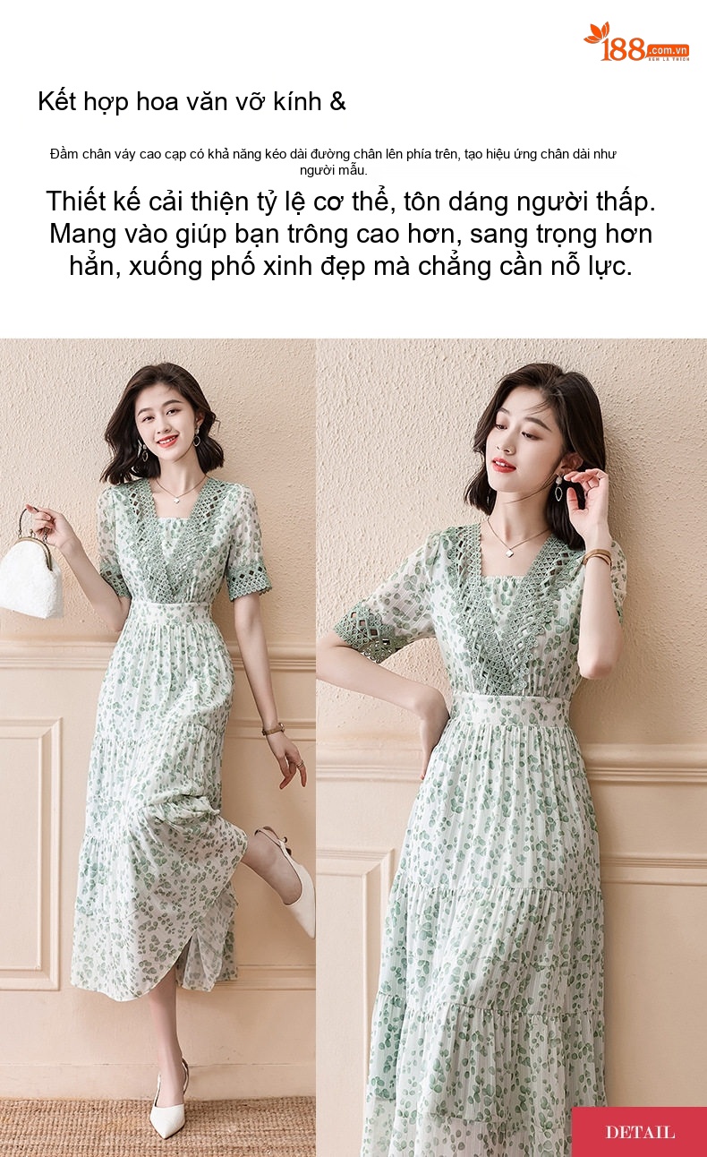 Váy Dài Nữ Xòe Nhẹ Tay Lỡ Họa Tiết Hoa Nhỏ Phong Cách Nữ Tính chi tiết 1