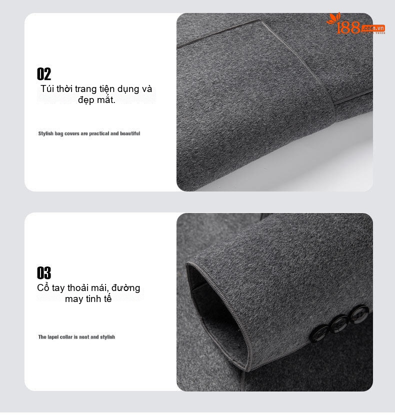 Áo Vest Nam Hai Khuy Một Hàng Khuy Vải Nỉ Lông Cừu Màu Đen, Xám, Nâu chi tiết 12