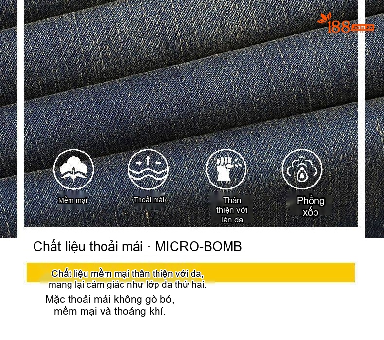 Quần Jean Nam Ống Đứng Co Giãn Thoải Mái Dáng Suông Màu Xanh Denim chi tiết 8