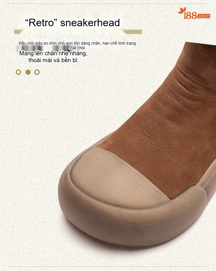 Giày Boot Martin Nữ Da Bò Mũi Tròn Chiều Cao Đế Khoảng 4cm Màu Nâu, Xám, Xanh chi tiết 3