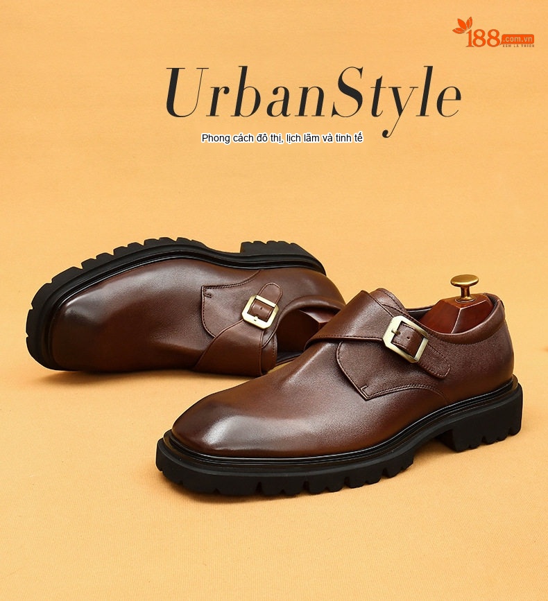 Giày Monkstrap Khóa Cài Nam Da Thật Đế Dày Chiều Cao Đế Khoảng 4cm Màu Đen, Nâu chi tiết 1