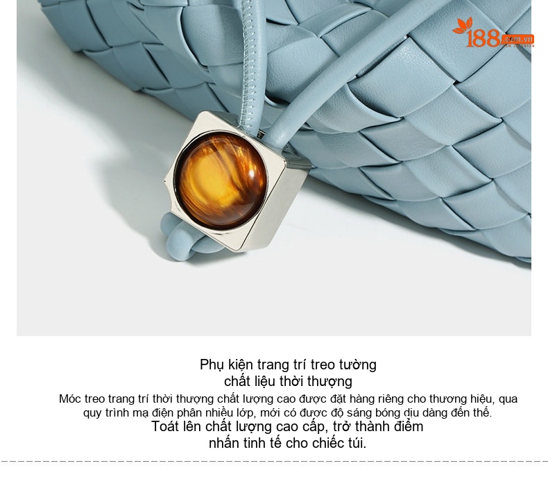 Túi Đeo Vai Nữ Mini Dây Rút Thủ Công Đan Dệt Bề Mặt Màu Đen, Bạc, Xanh, Trắng Kem chi tiết 11