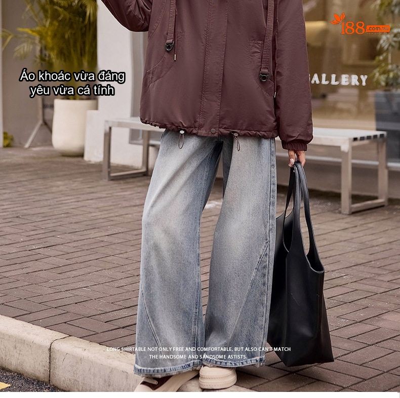 Áo Khoác Parka Nữ Lót Lông Dày Dặn Dáng Ngắn Giữ Ấm Màu Nâu, Đen chi tiết 2