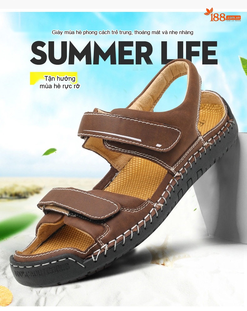 Sandal Nam Quai Dán Thủ Công Da Mờ Đế Cao Khoảng 2cm chi tiết 3