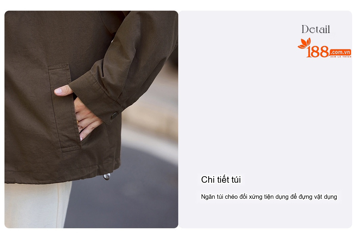 Áo Khoác Gió Nữ Dáng Ngắn Mũ Trùm Đầu Phong Cách Thời Trang Trẻ Trung Màu Xanh Olive chi tiết 18