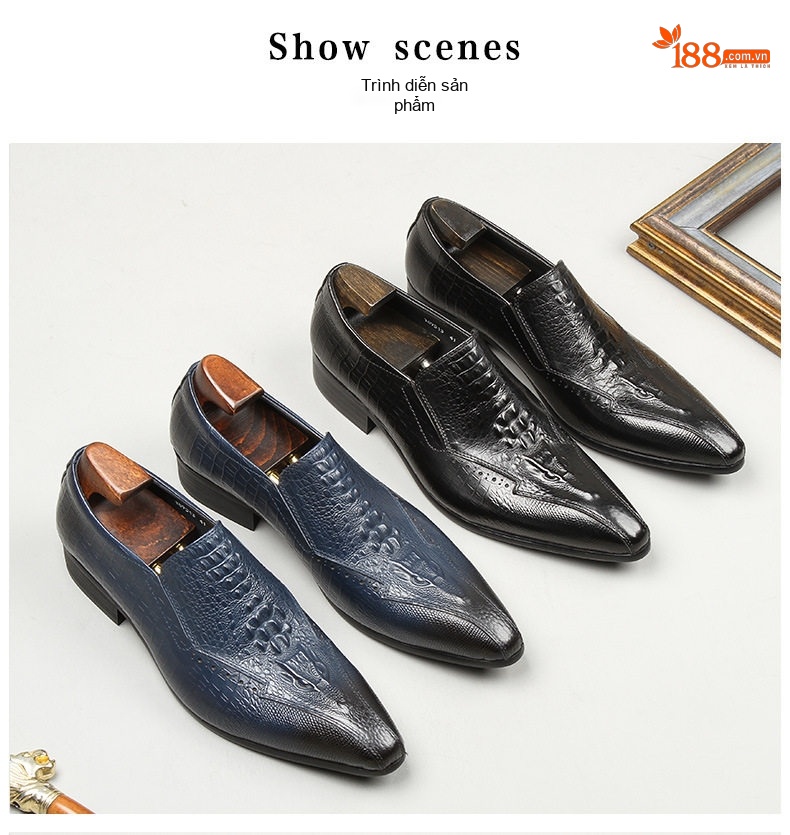 Giày Lười Nam Da Dập Vân Cá Sấu Chiều Cao Đế Khoảng 3cm Màu Đen, Xanh Navy chi tiết 6