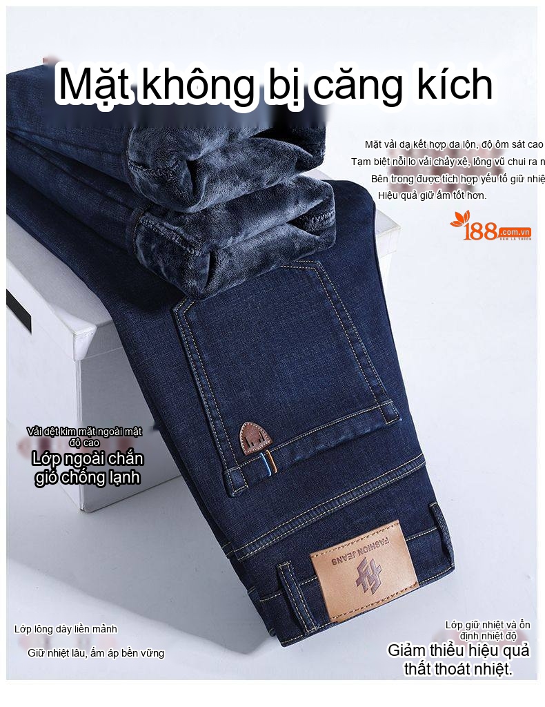 Quần Jean Dài Nam Ống Đứng Lưng Cao Co Giãn Thoải Mái Màu Xanh Đen chi tiết 28