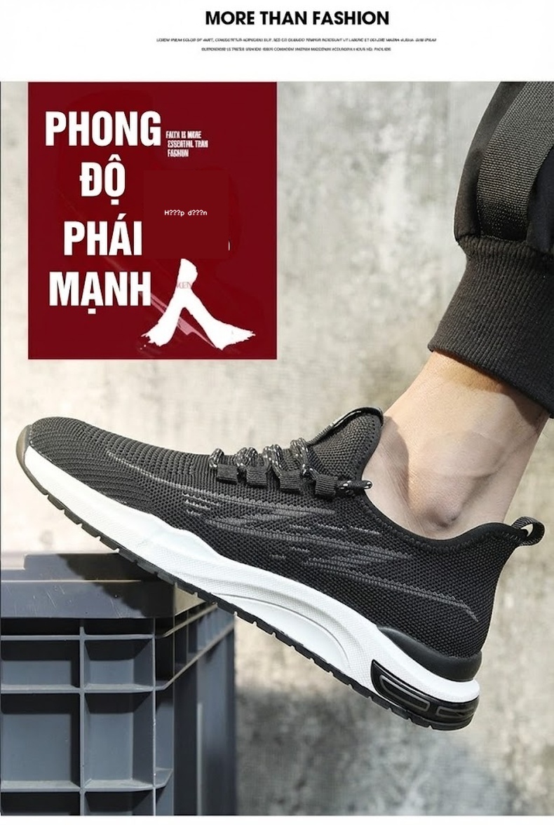 Giày Thể Thao Nam Vải Dệt Thoáng Khí Chiều Cao Đế Khoảng 3cm Màu Đen chi tiết 2