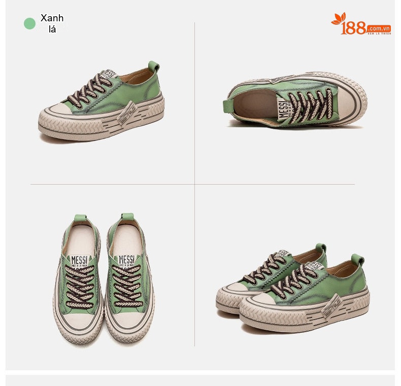 Giày Sneaker Nữ Cổ Thấp Da Bò Buộc Dây Chiều Cao Đế Khoảng 3cm Màu Đỏ, Xanh Lá, Kem... chi tiết 17