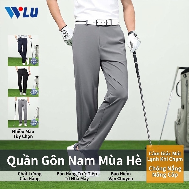 Quần Golf Dài Nam Ống Đứng Mỏng Mát Chống Nhăn Thoáng Khí Màu Xám, Đen