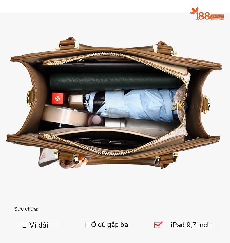 Túi Xách Tay Nữ Da Bóng Cao Cấp Túi Đeo Chéo Túi Đeo Vai Đa Năng Màu Be, Nâu chi tiết 4