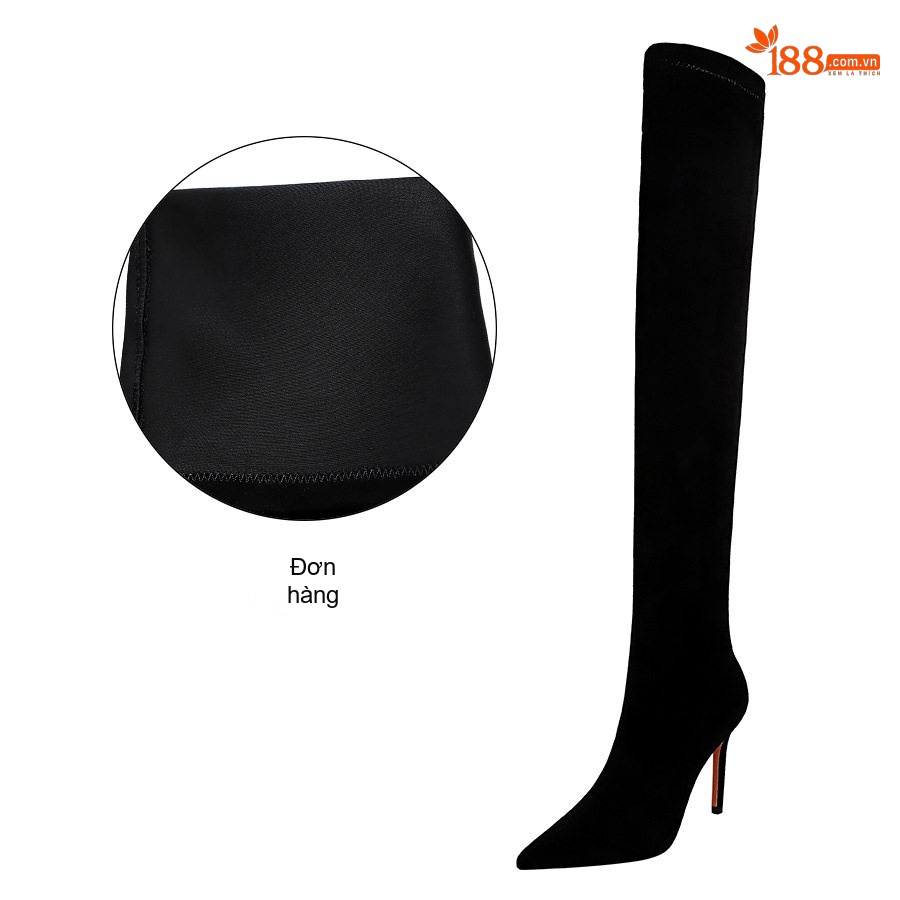 Boot Nữ Nỉ Gót Nhọn Dáng Ôm Đùi Chiều Cao Đế Khoảng 8cm Màu Đen