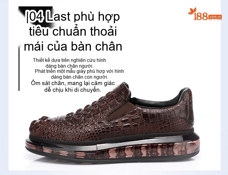 Giày Lười Nam Vân Cá Sấu Thời Trang Chiều Cao Đế Khoảng 4cm Màu Nâu chi tiết 5
