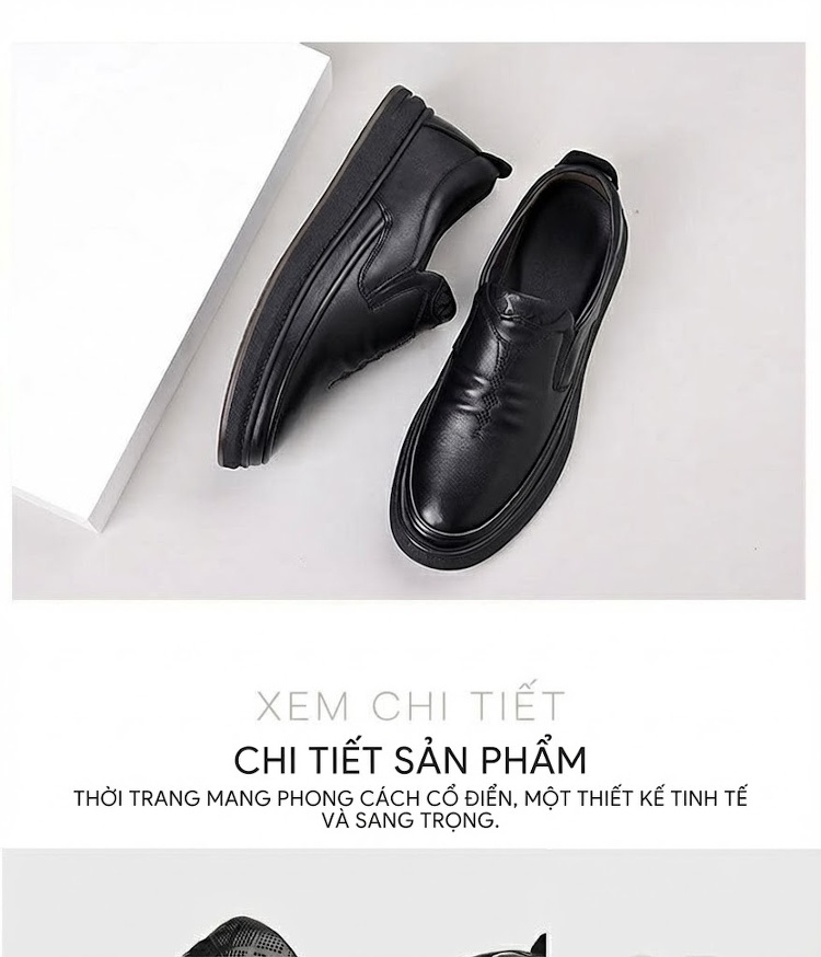 Giày Lười Nam Da Bò Công Sở Chiều Cao Đế Khoảng 3.5cm Màu Đen chi tiết 11