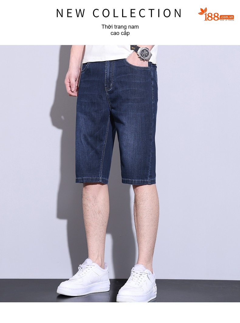 Quần Short Jeans Nam Ống Lửng Co Giãn Nhẹ Phong Cách Thời Trang Màu Xanh Navy chi tiết 1
