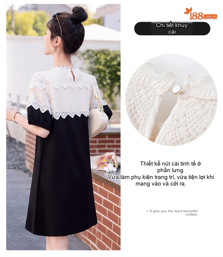 Váy liền thân Nữ Dệt Kim Màu Trắng, Đen chi tiết 8