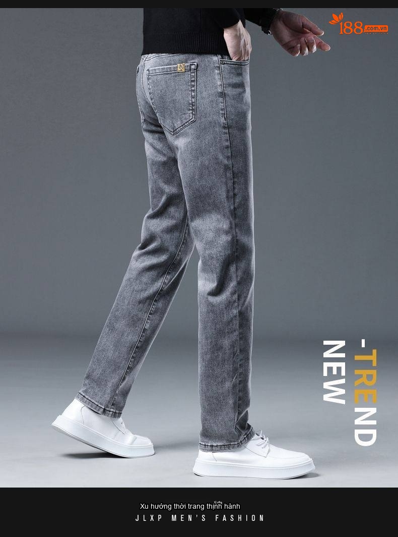 Quần Jean Nam Dáng Suông Vải Cotton Co Giãn Màu Đen Khói chi tiết 25