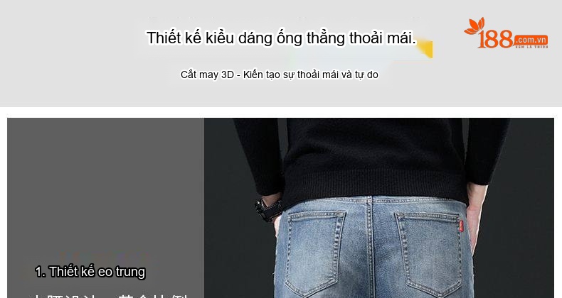 Quần Jean Nam Ống Đứng Dáng Rộng Co Giãn Thoải Mái Phong Cách Trung Niên Màu Xanh Dương, Xám chi tiết 11