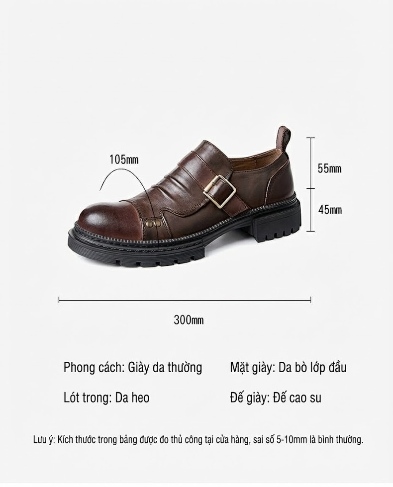Giày Lười Nam Da Bò Đế Dày Chiều Cao Đế Khoảng 4cm Phong Cách Retro Màu Đen, Nâu chi tiết 2