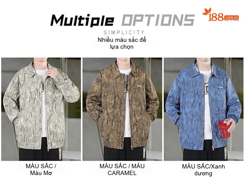 Áo Khoác Bomber Nam Phong Cách Lính Vải Dệt Mỏng Nhẹ Màu Rêu, Xám, Xanh Dương chi tiết 13