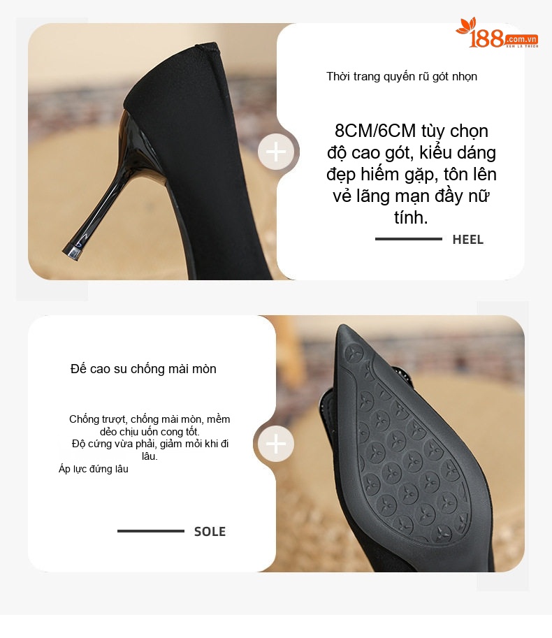 Giày Cao Gót Nữ Gắn Đá Phong Cách Pháp Chiều Cao Đế Khoảng 7cm Màu Đen chi tiết 1