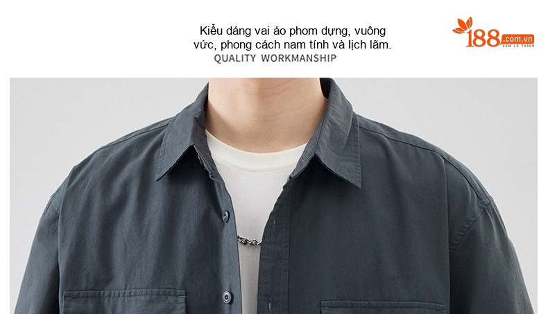 Áo Sơ Mi Nam Tay Dài Cổ Điển Phong Cách Nhật Bản Cotton Màu Tím, Xanh Lá, Kem, Trắng... chi tiết 3