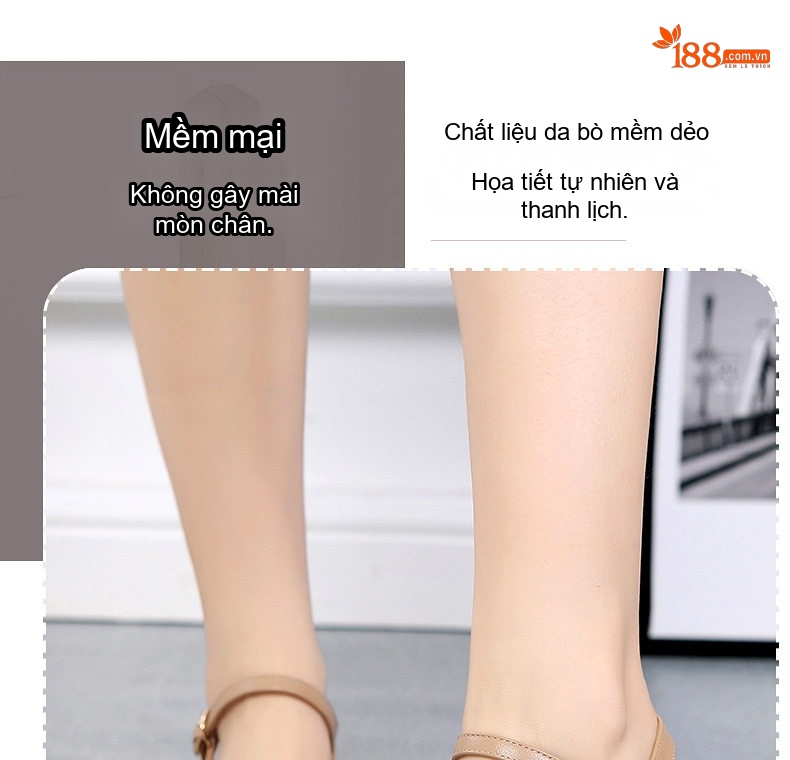 Dép Sandal Nữ Quai Ngang Da Bò Đế Cao 5cm - 6cm Màu Đen, Kem chi tiết 13