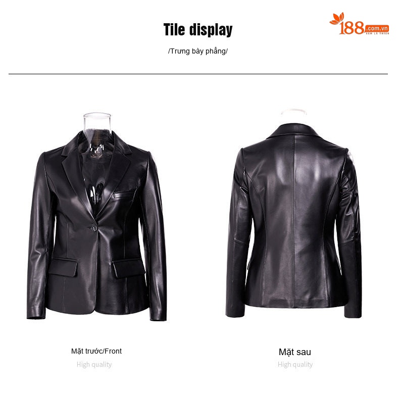 Áo Khoác Blazer Nữ Da Cừu Thật Dáng Motor Tiểu Tây Trang Màu Đen chi tiết 14