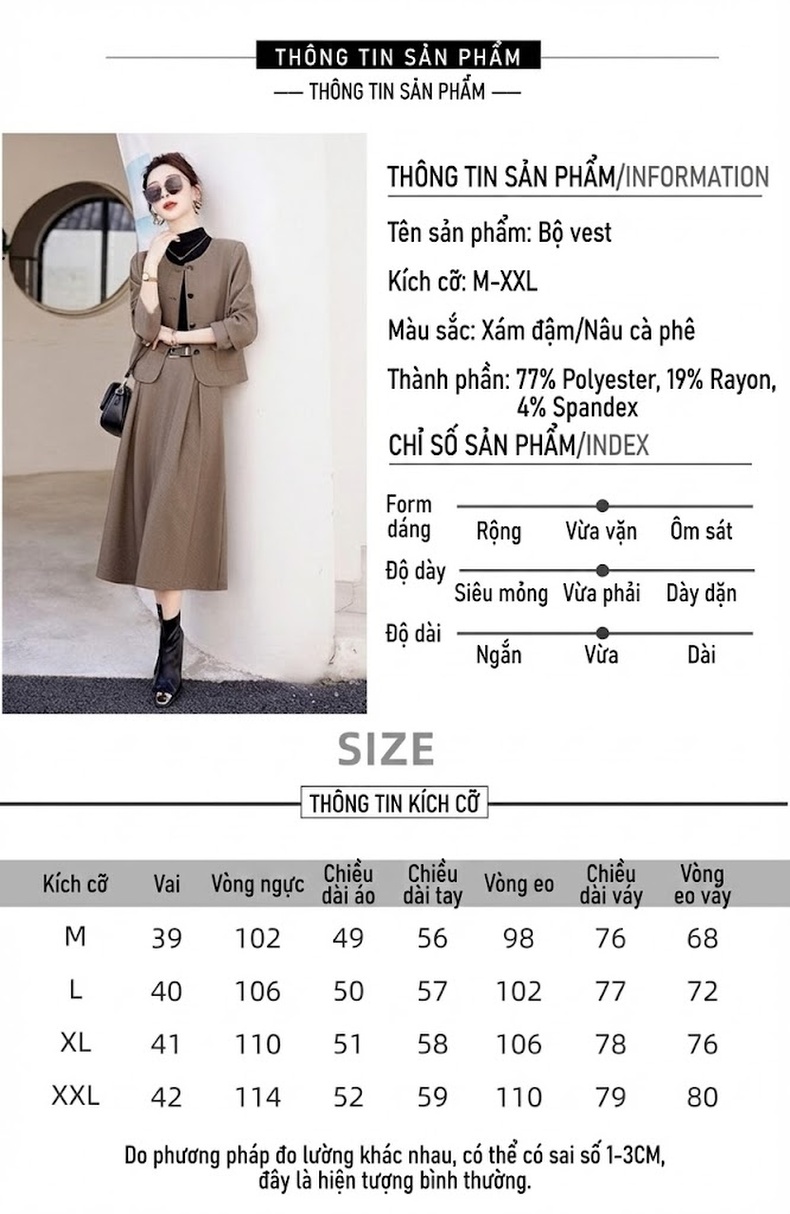 Set Áo Khoác Lửng và Chân Váy Dài Thanh Lịch Màu Nâu, Xám chi tiết 8