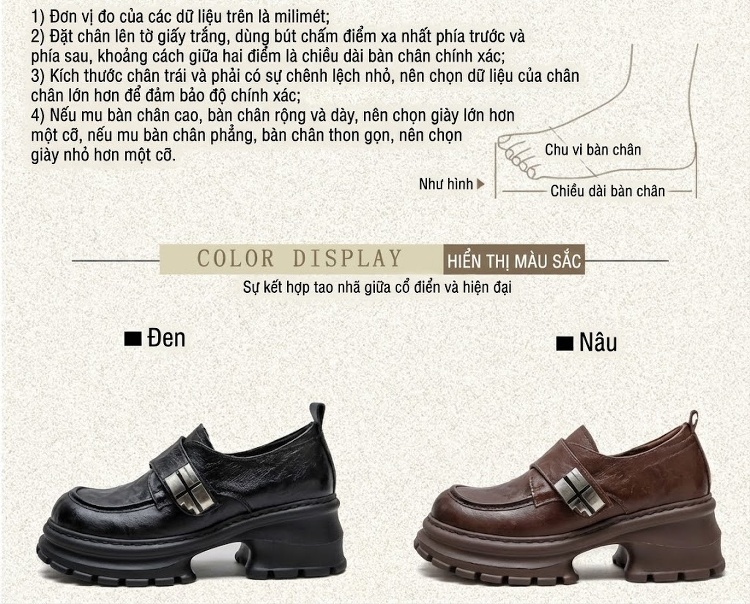 Giày Loafer Nữ Da Mờ Đế Bánh Mì Chiều Cao Đế Khoảng 5cm Màu Đen, Nâu chi tiết 3