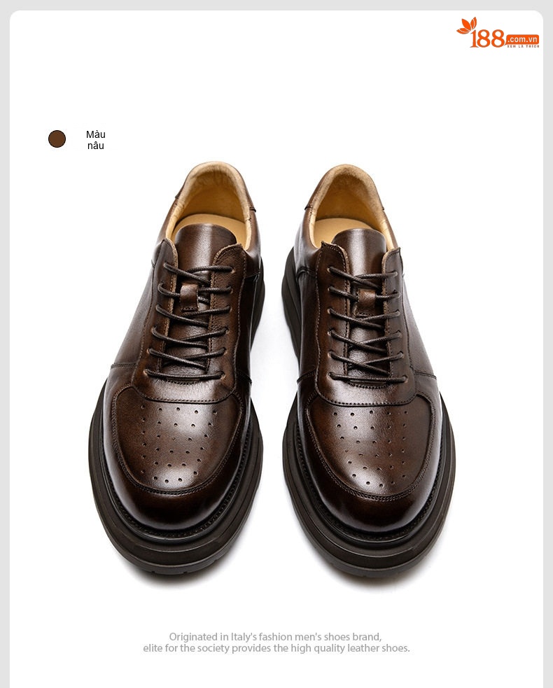 Giày Sneaker Nam Da Thật Buộc Dây Đế Cao 4cm Thoáng Khí chi tiết 18