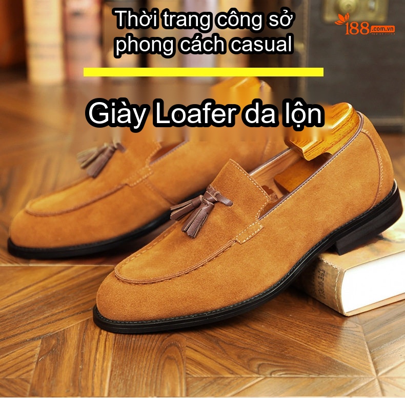 Giày Lười Nam Da Mờ Phong Cách Anh Chiều Cao Đế Khoảng 2cm Màu Nâu chi tiết 2