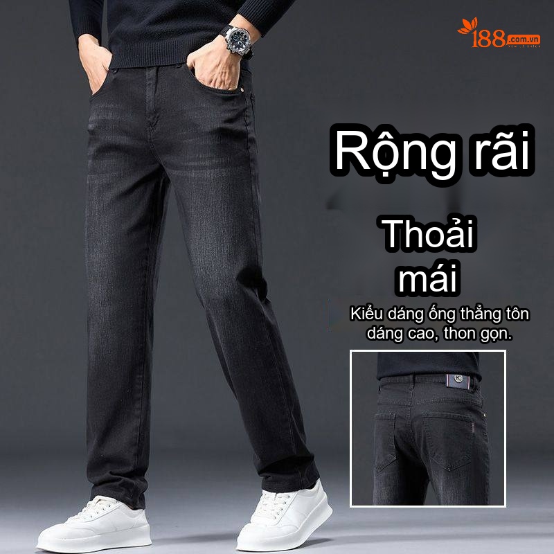 Quần Jean Nam Ống Đứng Dáng Rộng Thoải Mái Màu Xanh Đậm, Xanh Nhạt, Đen