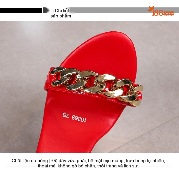 Giày Sandal Cao Gót Nữ Quai Ngang Mắt Xích Gót Cao 10cm - 12cm Màu Đen, Đỏ, Trắng, Hồng... chi tiết 4