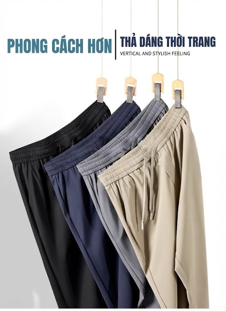 Quần Dài Nam Ống Đứng Lưng Thun Co Giãn Chống Nhăn Mỏng Mát Màu Kem, Xám, Xanh Đen chi tiết 8