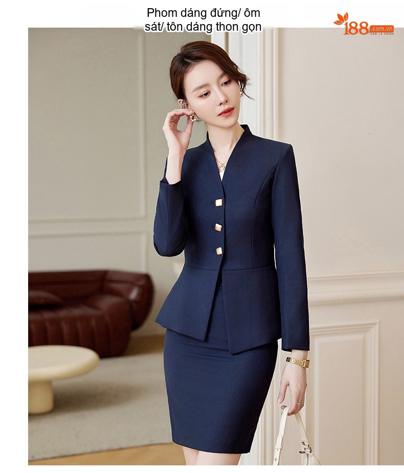 Bộ Vest Công Sở Nữ Quần/Chân Váy Thanh Lịch Màu Xám, Đen, Xanh Navy chi tiết 17