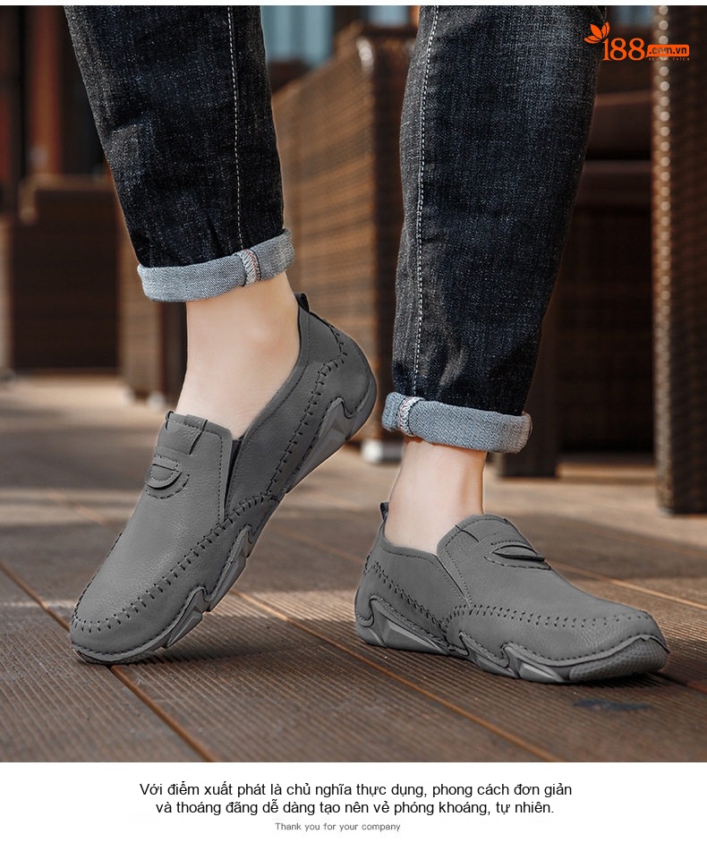 Giày Lười Nam Da Mờ Thoáng Khí Chống Trượt Chiều Cao Đế Khoảng 3cm Màu Kem, Đen, Nâu, Xám chi tiết 29