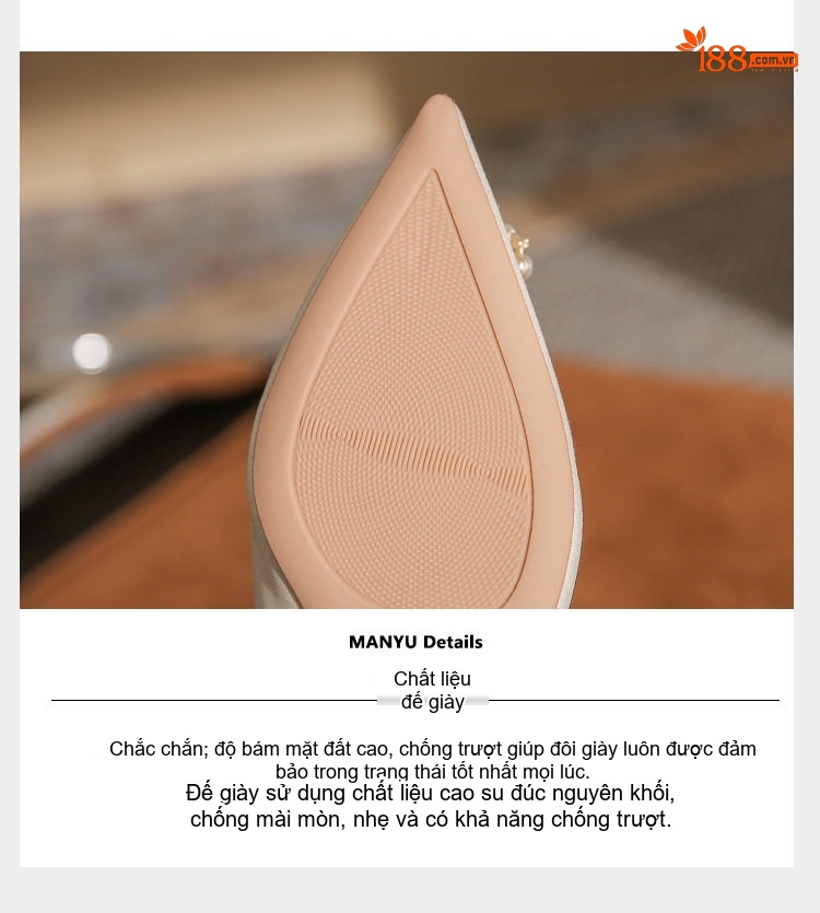 Giày Búp Bê Nữ Gót Vuông Chiều Cao Đế Khoảng 3cm Đính Đá, Ngọc Trai Màu Trắng Kem, Đỏ chi tiết 8