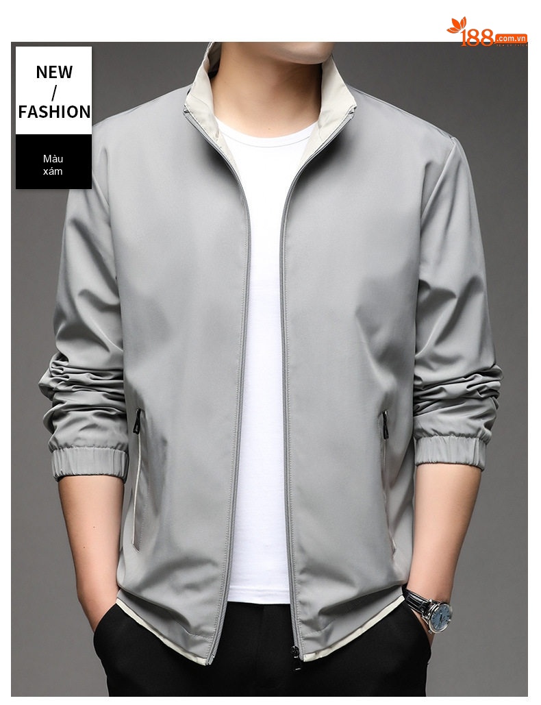 Áo Khoác Bomber Nam Cổ Trụ Dáng Rộng Phong Cách Hàn Quốc Màu Xám, Xanh Nhạt, Đen chi tiết 19