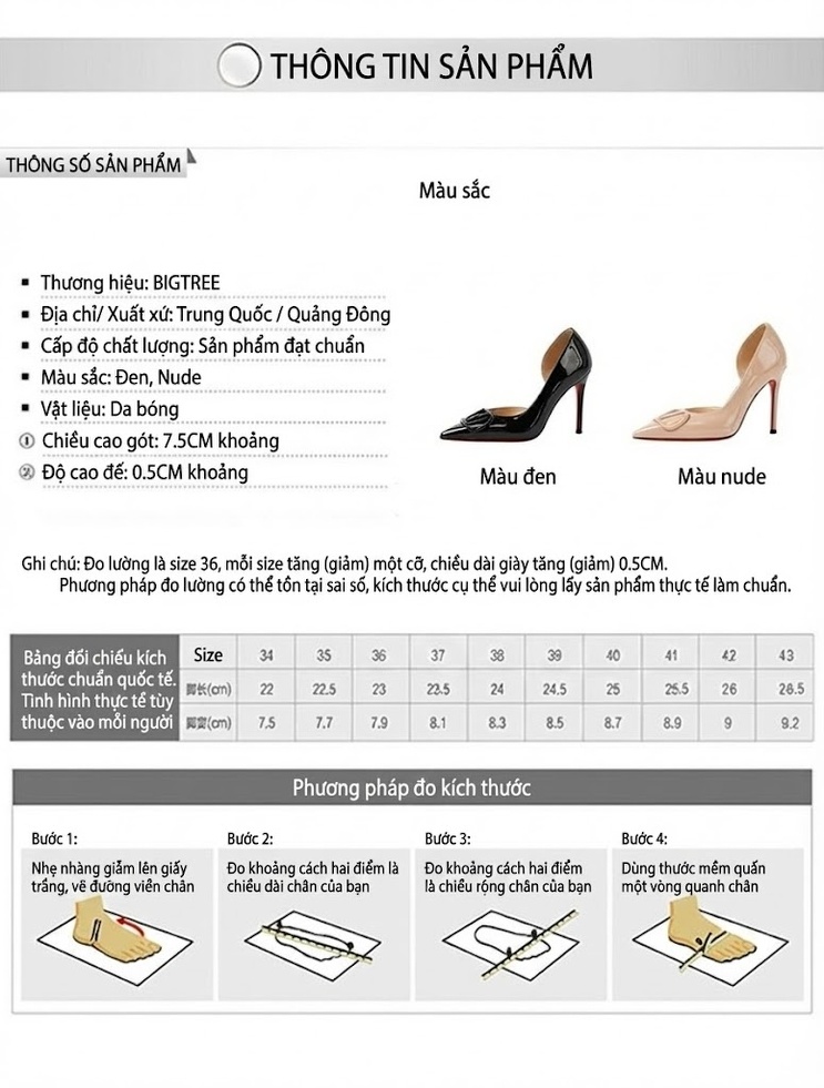 Giày Cao Gót Nữ Mũi Nhọn Da Bóng Chiều Cao Đế Khoảng 8cm Thiết Kế Hở Bên Màu Kem, Đen chi tiết 1