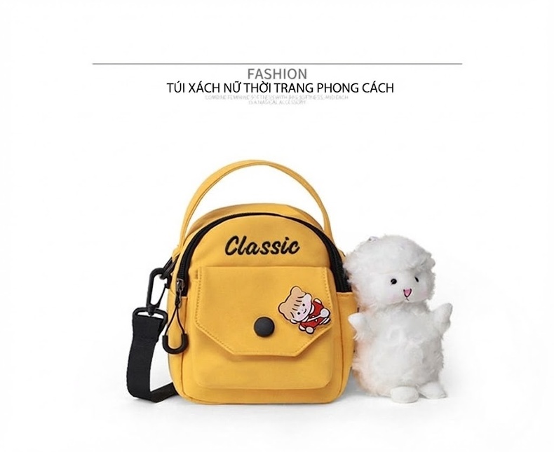 Túi Đeo Chéo Nữ Vải Canvas Mini Đựng Điện Thoại Phong Cách Hàn Quốc Màu Kem chi tiết 27