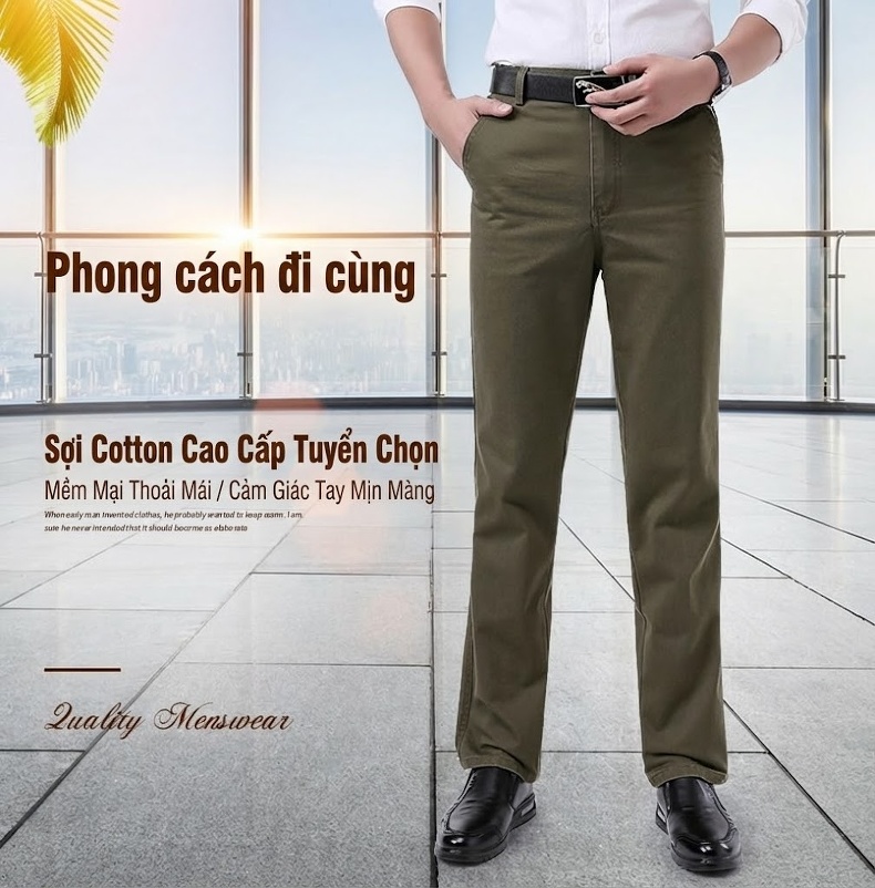Quần Dài Nam Ống Đứng Lót Lông Cừu Non Dáng Suông Trung Niên Màu Đen, Xám, Xanh Rêu chi tiết 1