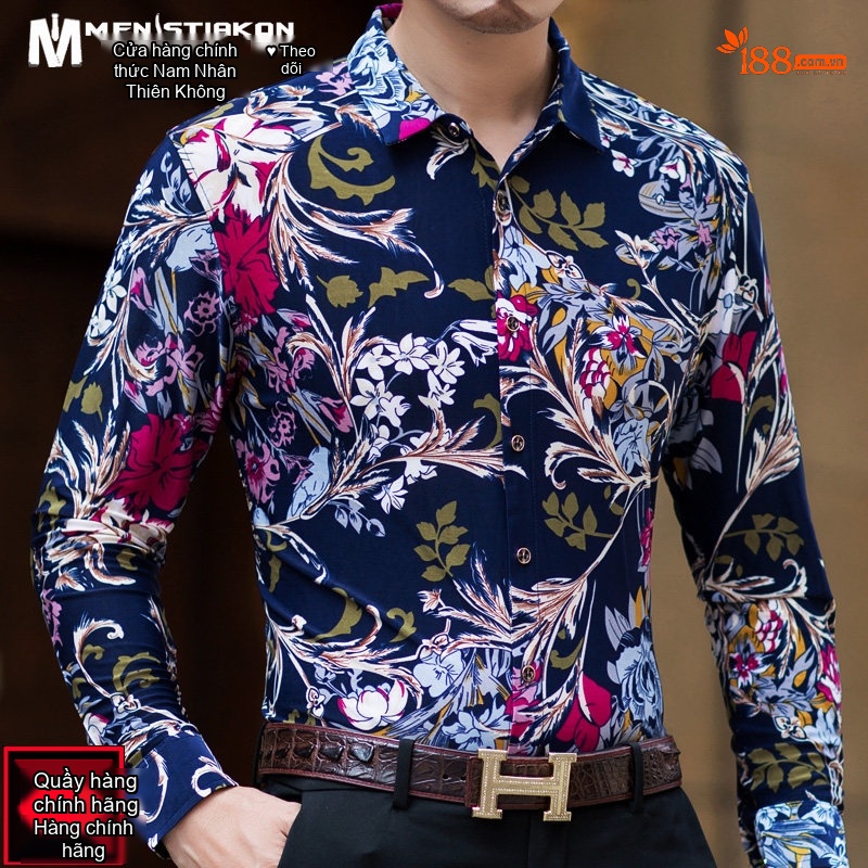Áo Sơ Mi Dài Tay Nam Trung Niên Họa Tiết Hoa Mùa Xuân Mỏng Thoáng Mát Co Giãn Màu Xanh Navy, Đỏ, Trắng, Vàng...